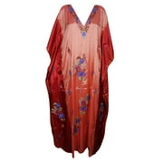 Mogul Womens Kaftan Double Shaded Silk Floral Embroidered Kashmiri Caftan Evening Wear Beach Caftans Dresses Kaftan Maxi Dress Red Peach Cover Up Gift For Fall Winter