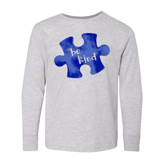 Inktastic Autism Awareness Be Kind Dark Blue Puzzle Piece Long Sleeve Youth T-Shirt