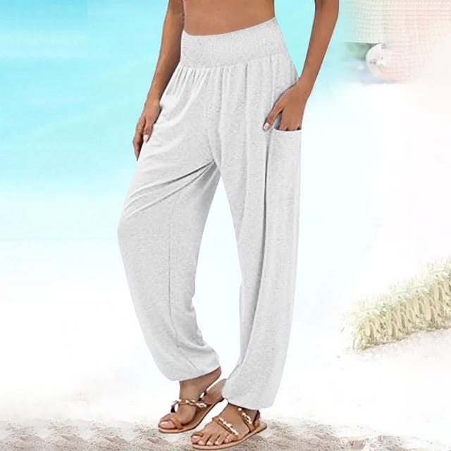 AherBiu Plus Size Womens Sweatpants High Waisted Stretch Lightweight Joggers Fall Solid Color Casual Trousers with Pockets