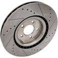 thumbnail image 2 of Cross-drilled and Slotted Brake Disc Compatible With Ford Mustang Shelby GT500KR 8 Cyl 5.4L Mustang GT 8 Cyl 5.0L 2007-2014 By 42253 54151 850039 900918 60054060 42253G 680497R, 2 of 5