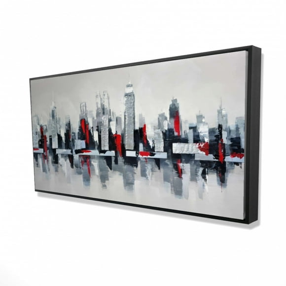 Begin GRAY AND RED FLOATING CITYSCAPE - Framed Print on canvas by Begin Edition