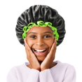 thumbnail image 1 of mikimini Gorros de Ducha Negros para niños pequeños 2 Paquetes Gorro de baño Impermeable de Doble Capa con Forro de PEVA Suave y Reutilizable Lindo Gorro de Ducha elástico y que no se decolora, 1 of 4