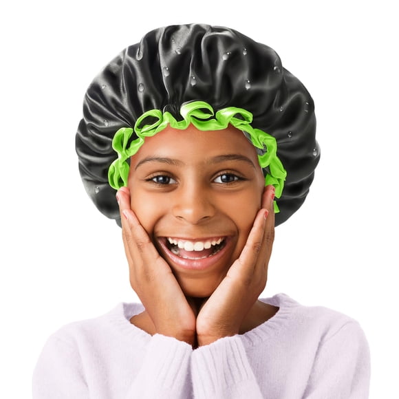 mikimini Gorros de Ducha Negros para niños pequeños 2 Paquetes Gorro de baño Impermeable de Doble Capa con Forro de PEVA Suave y Reutilizable Lindo Gorro de Ducha elástico y que no se decolora