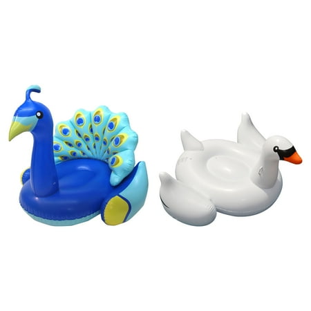 Blue Swan - Swimline Giant Inflatable Blue Peacock Swimming Pool Ride On with Swan Float