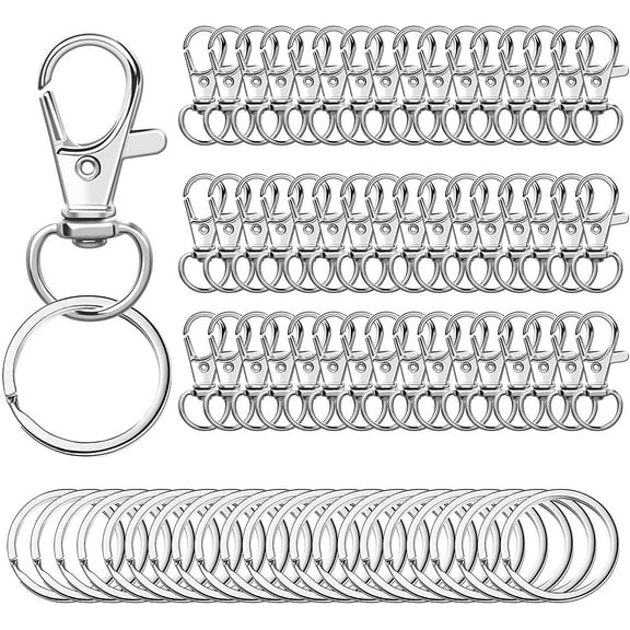 50PCS Swivel Clasp Hooks, Key Chain Hooks, Metal Swivel Lobster Claw Clasps, Lanyard Snap Hooks with Key Rings for Keychain Clip Lanyard Jewelry DIY Crafts(Silver)