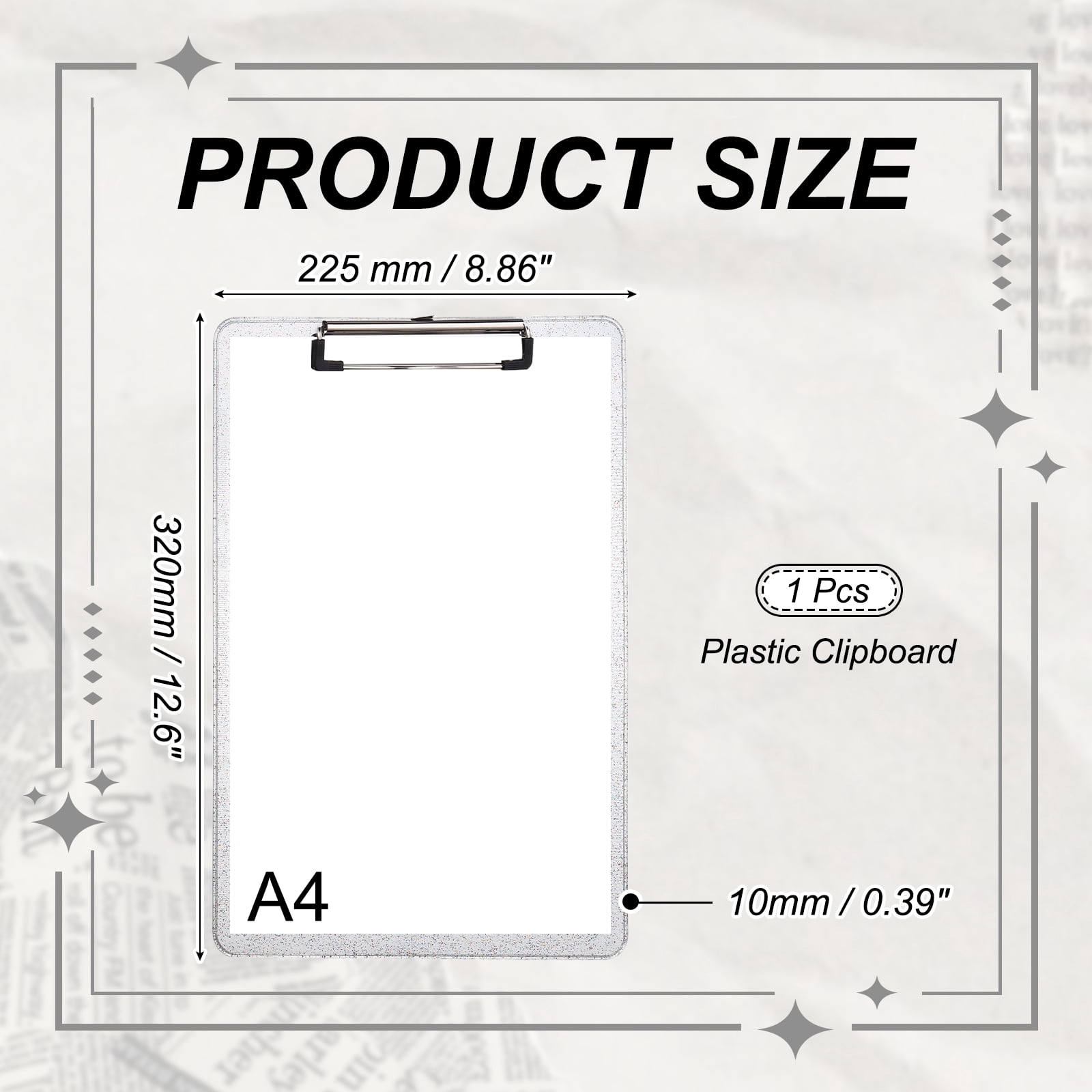 Uxcell Plastic Clip Boards, A4 Size Colorful Stylish Clip Boards Glitter Design Cute Clipboards Office Supplies for Restaurant Shop Store Note Memo Card Sign Holder