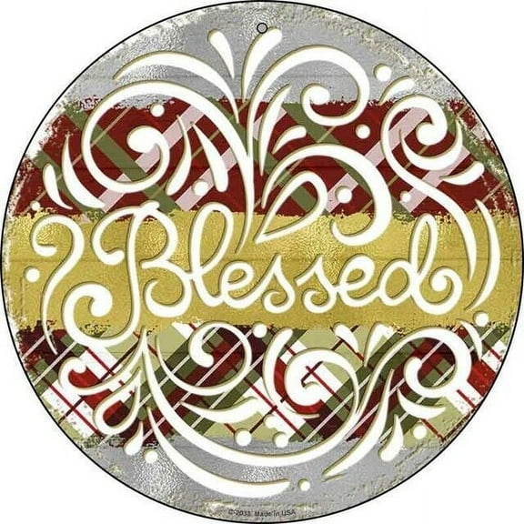 Blessed Christmas Round Circular Metal Sign for Home Garage Wall & Gift Size: 8 x 8 inch