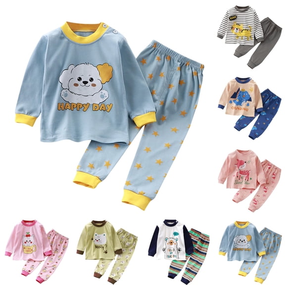 Sentuca Kids Outfits for Boy Size 6Y Printed Cute Long Sleeve Tops and Pants Fashion Casual Two Piece Sets Light Blue