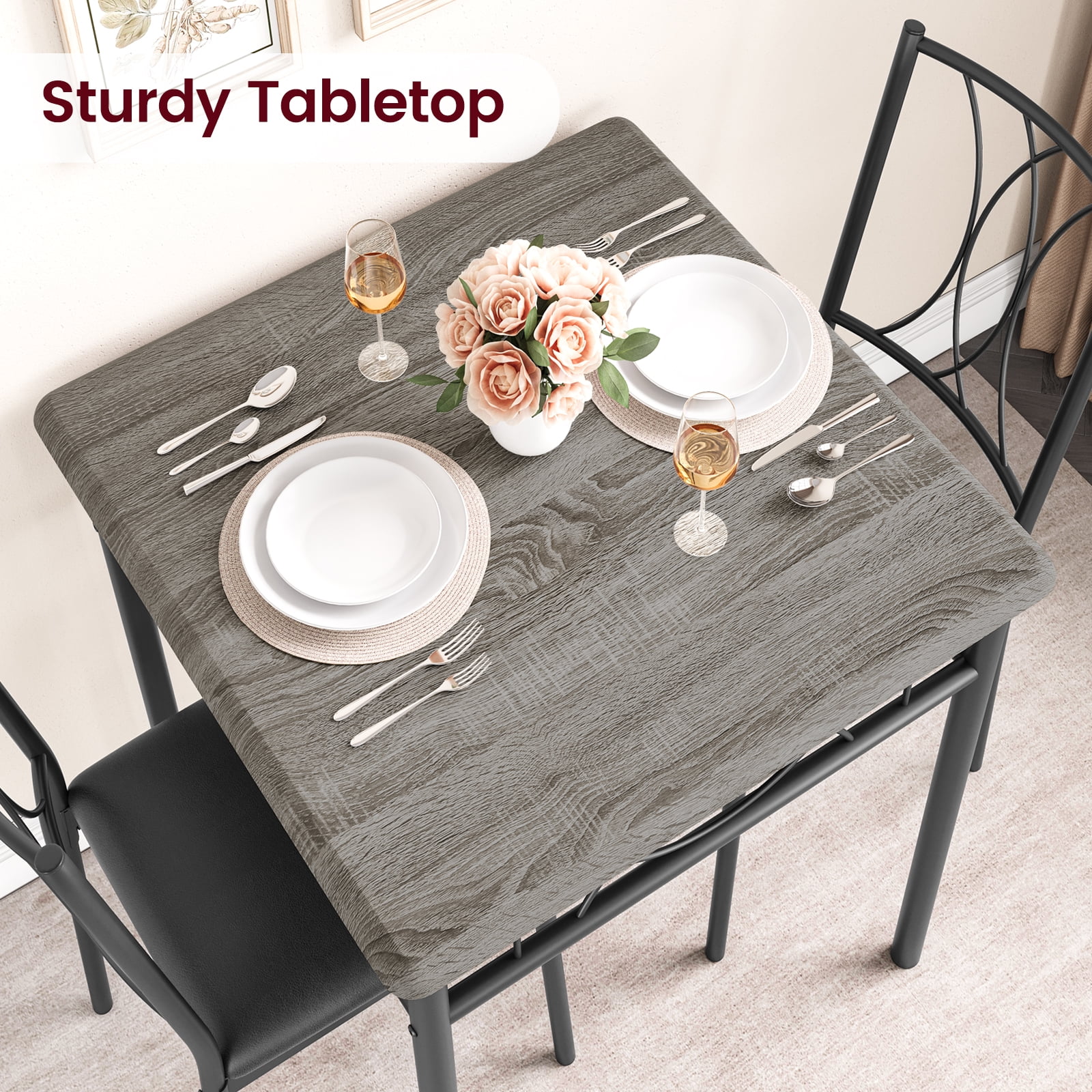 COZONY Dining Table Set for 2, Kitchen Table and Upholstered Chairs, 3-Piece Dining Room Table Set for Small Space, Apartment, Gray