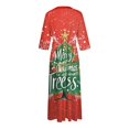 thumbnail image 4 of Christmas Dresses for Women Ladies Fashion Christmas Print Lapel Button-Down Seven-Quarter Cuff Strap-Up Dress with Merry Christmas for Christmas Party,Hot Pink,2XL, 4 of 5