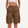 thumbnail image 2 of Sewkxo Bermuda Shorts for Women Cargo Shorts Knee Length Elastic Waist Long Shorts for Summer Casual Shorts with 6 Pockets,Khaki L, 2 of 8