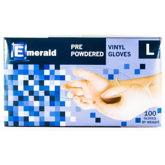 Emerald Shannon Powdered Vinyl Gloves – 4 Mil - Box of 100 (Large)
