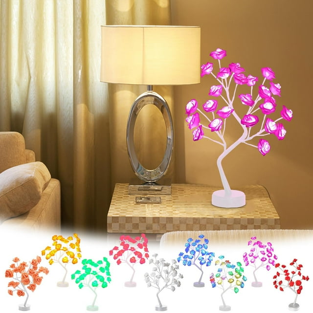 Xihbxyly Lámpara de Mesa con Forma de Rosa, Luz Led para Bonsái, Alimentada Por Usb y Batería, Ramas Ajustables, Decoración Elegante para El Hogar o Fiestas, Iluminación Blanca Cálida, Lámpara de Esc