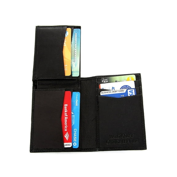 Men's Leather Bifold 7 Credit Card 1 ID Window Black Wallet 4.75 x 3,.25 inches