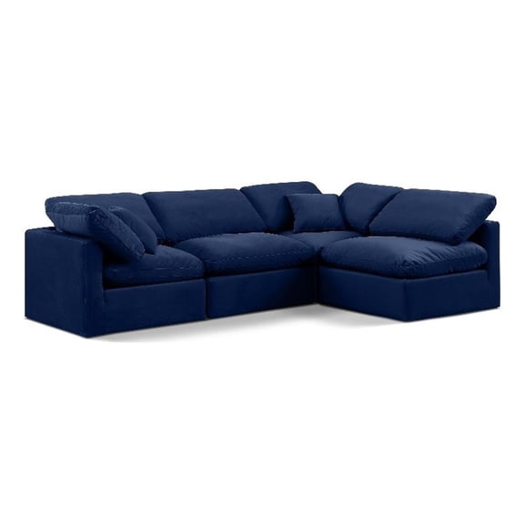 Meridian Furniture Indulge 129" Velvet L-Shaped Modular Sectional in Navy