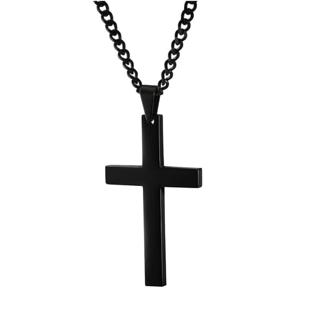 EeaseMX Collar con colgante de cruz de acero de titanio simple, regalo para mujer y hombre (negro, con cadena)