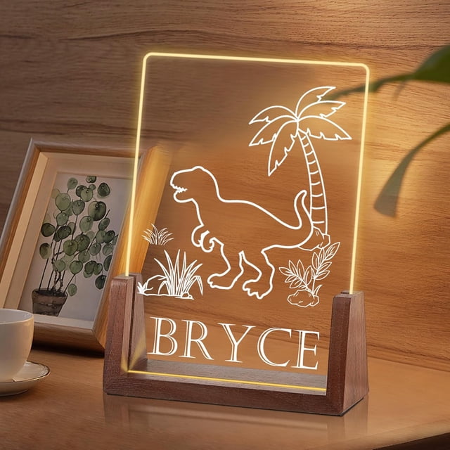 Luz de noche de dinosaurio personalizada con nombre, regalos de cumpleaños de Navidad para niños personalizados, luz de noche de acrílico, decoración de guardería para niños personalizada, lámpara de