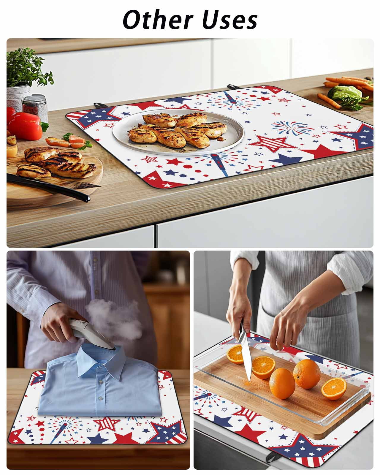 Stove Top Covers for Electric Stove, Red Blue Star 4th of July Glass Stovetop Cover Protector, Independence Day Fireworks Induction Cooktop Protector Oven Mat for Kitchen Countertop 24"x21"