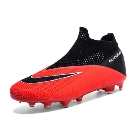 Cyiecw Men's Soccer Shoes High-Top Laceless Firm Ground Football Shoes Outdoor Indoor Boys Athletic Soccer Cleats