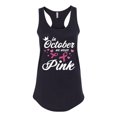 thumbnail image 2 of Wild Bobby In October We Wear Pink Crown Breast Cancer Awareness Women Racerback Tank Top, Black, Small, 2 of 6