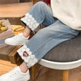 thumbnail image 6 of Generic Girls Lace Jeans Kids Casual Elastic Waist Denim Pants Toddler Cute Wide Leg Washed Jeans Vintage Pull On Trousers Streetwear, 6 of 7