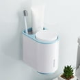 thumbnail image 4 of Juego de accesori baño con 2 tazas magnéticas, estante de almacenamiento, soporte de cepillo de de montaje en pared para apartamento, azul Soledad Estante para cepillos de dientes, 4 of 7