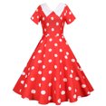 thumbnail image 2 of Cavosen 1950 Dresses Women Elegant Dresses Evening Party Vintage Retro Polka Dots Midi Tea Dress Short Sleeve Knee Length Dress V-Neck Shawl Collar A Line Cocktail Dress Princess Prom Gown, 2 of 7