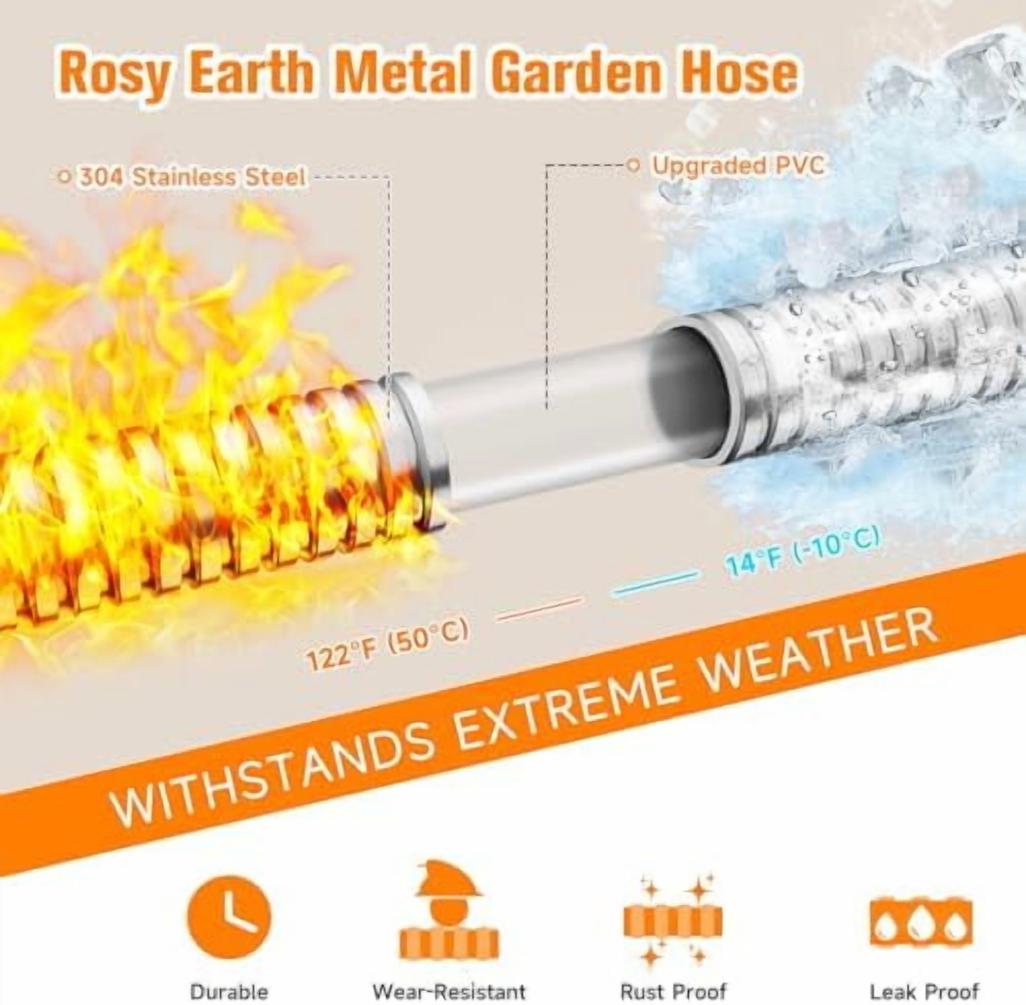 Expandable Metal Garden Hose 50 FT - 304 Stainless Steel Water Hose 50 FT - Lightweight non Kinking Flexible Garden Hose, no Bite
