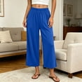 thumbnail image 2 of ROHUUQUE Women's Pajama Pants Cotton Blend Wide Leg Loose Drape Cropped Casual Elastic Waist Home Sleep Bottoms Lounge, 2 of 9