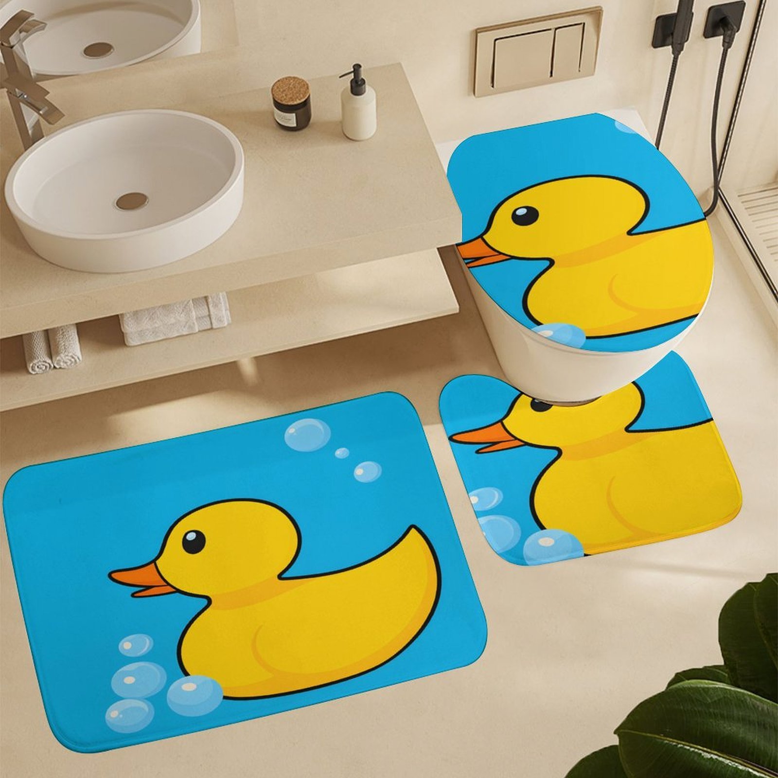 Bunch of Rubber Ducks Shower Curtain Bathroom Sets Toilet Lid Rug, Rugs Mat Bath Mat And Contour Mat, Shower Curtain 4Pcs