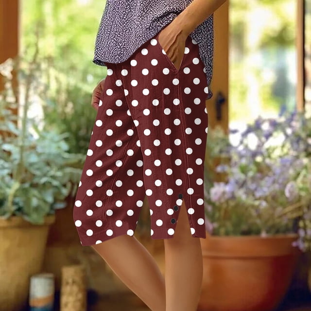 mfyjkho Pantalones Cortos De Entrenamiento, Pantalones Rectos Holgados De Verano Para Mujer Con Bolsillos Y Botones Laterales, Estilo Cinco Cuartos Pantalones Cortos Para Mujer Xxl