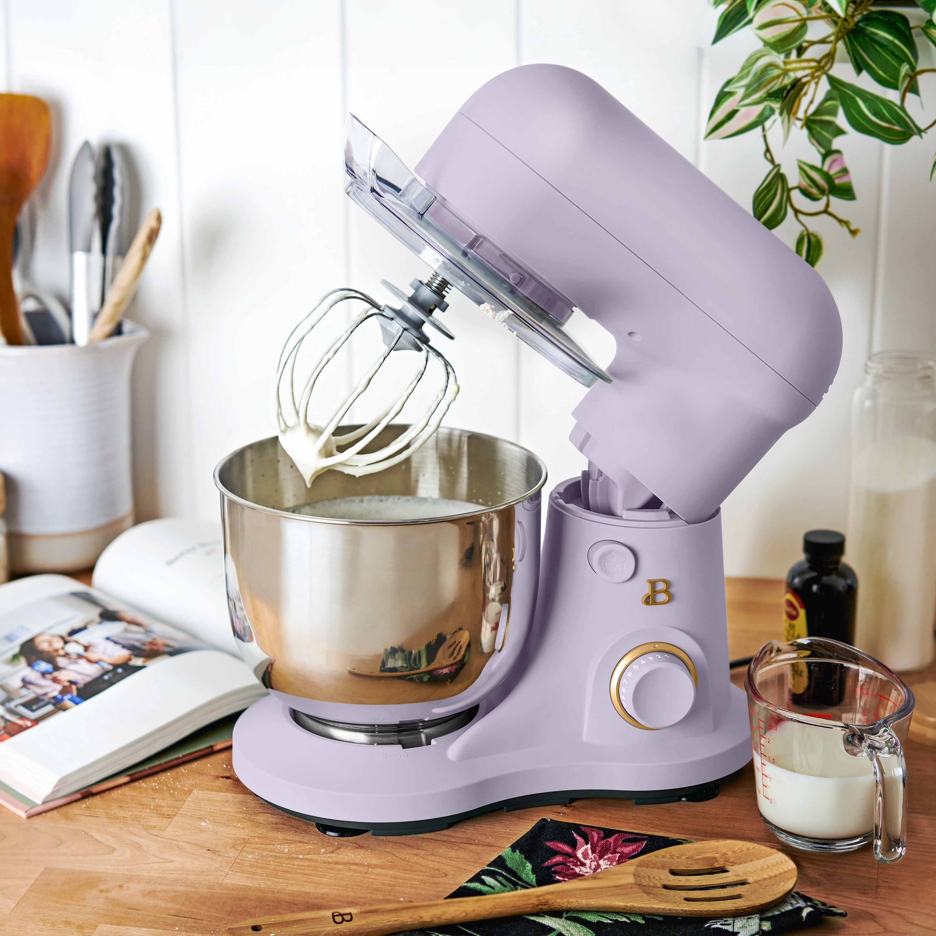Beautiful 3.5 Qt Stand Mixer, Lavender with Flat Beater, Dough Hook, Wire Balloon Whisk