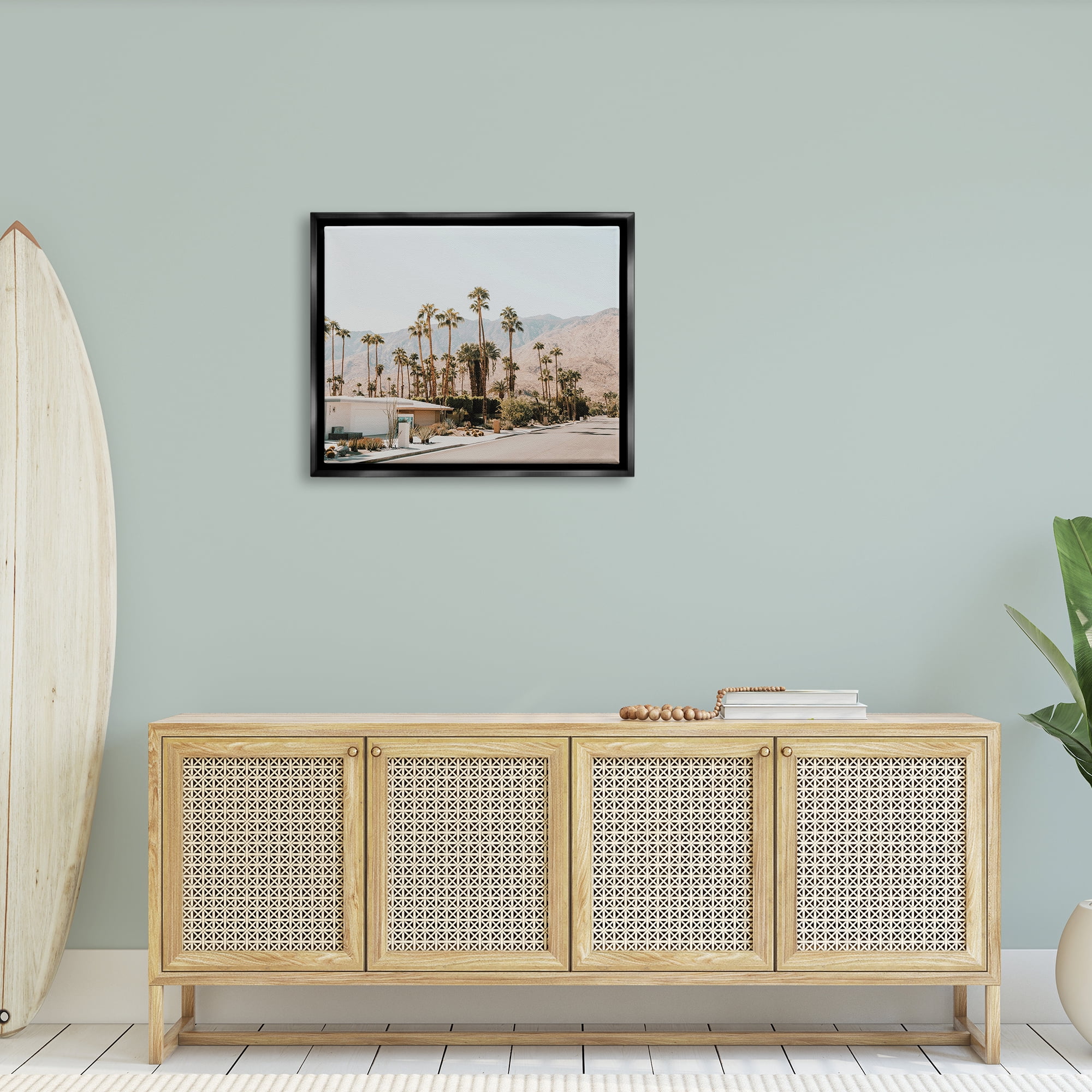 Stupell Summer Villa Town Palm Trees Landscape Photography Black Floater Framed Art Print Wall Art