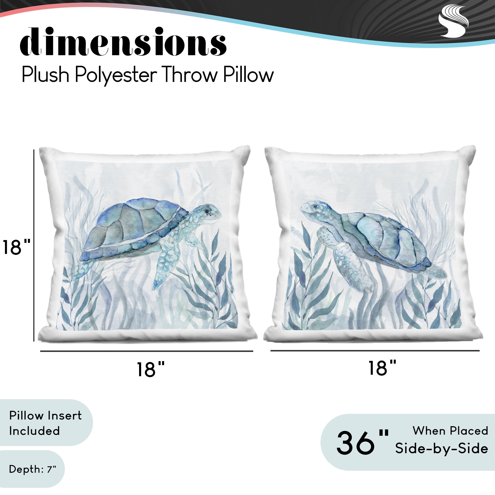 Stupell Industries Subtle Smiling Sea Turtles 2 Piece Decorative Printed Throw Pillow Set, design by Janet Tava, 18 x 7 x 18