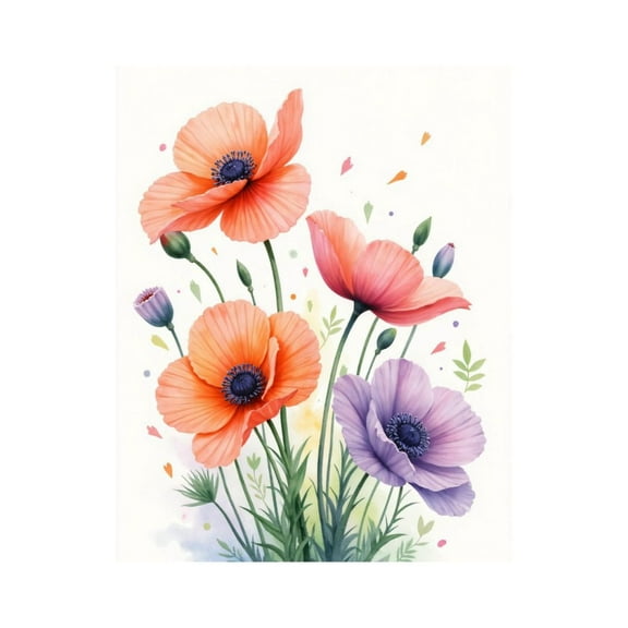 Paint by Numbers Kit for Adults, Poppy Watercolor Floral Art Paint by Numbers, Easy Paint by Numbers Kit for Adults Beginner, DIY Adult Paint by Number Kits on Canvas, Home Decor