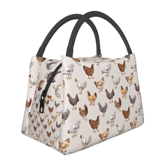 Vsdgher Various Chicken Print Insulated Reusable Bags with Sturdy Zipper and Handles, Foldable Totes for Hot or Cold Food Bring or Delivery