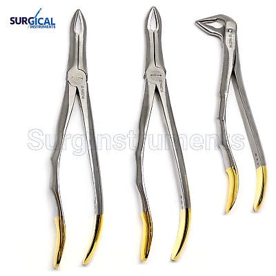 Set of 3 Root Tip Extracting Forceps Dental Instruments Tungsten Carbide TC