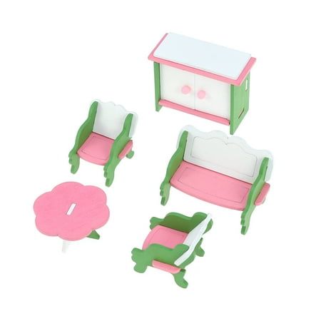 

5Pcs Wooden Children Toys Simulated Mini Furniture Colorful Wooden Mini House Toys for Baby Boys Girls