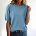 thumbnail image 2 of mgoYE Womens Short Sleeve Tops Summer T Shirts Round Neck Casual Fashion Basic Tee Women T Shirt(Light Blue,L), 2 of 5