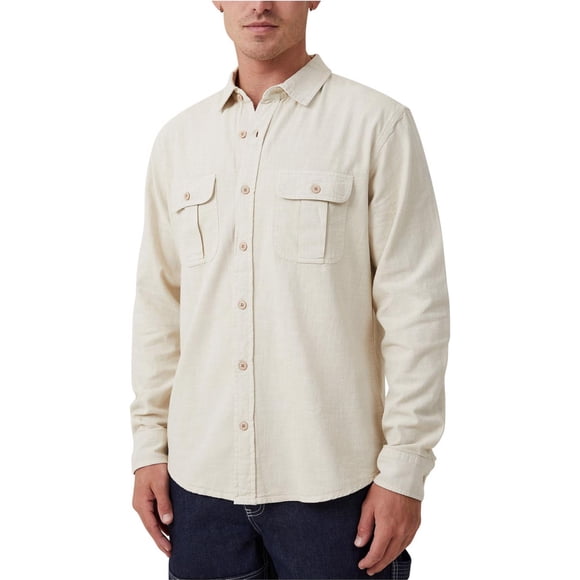Cotton On Mens Greenpoint Button Up Shirt, white, M Neck