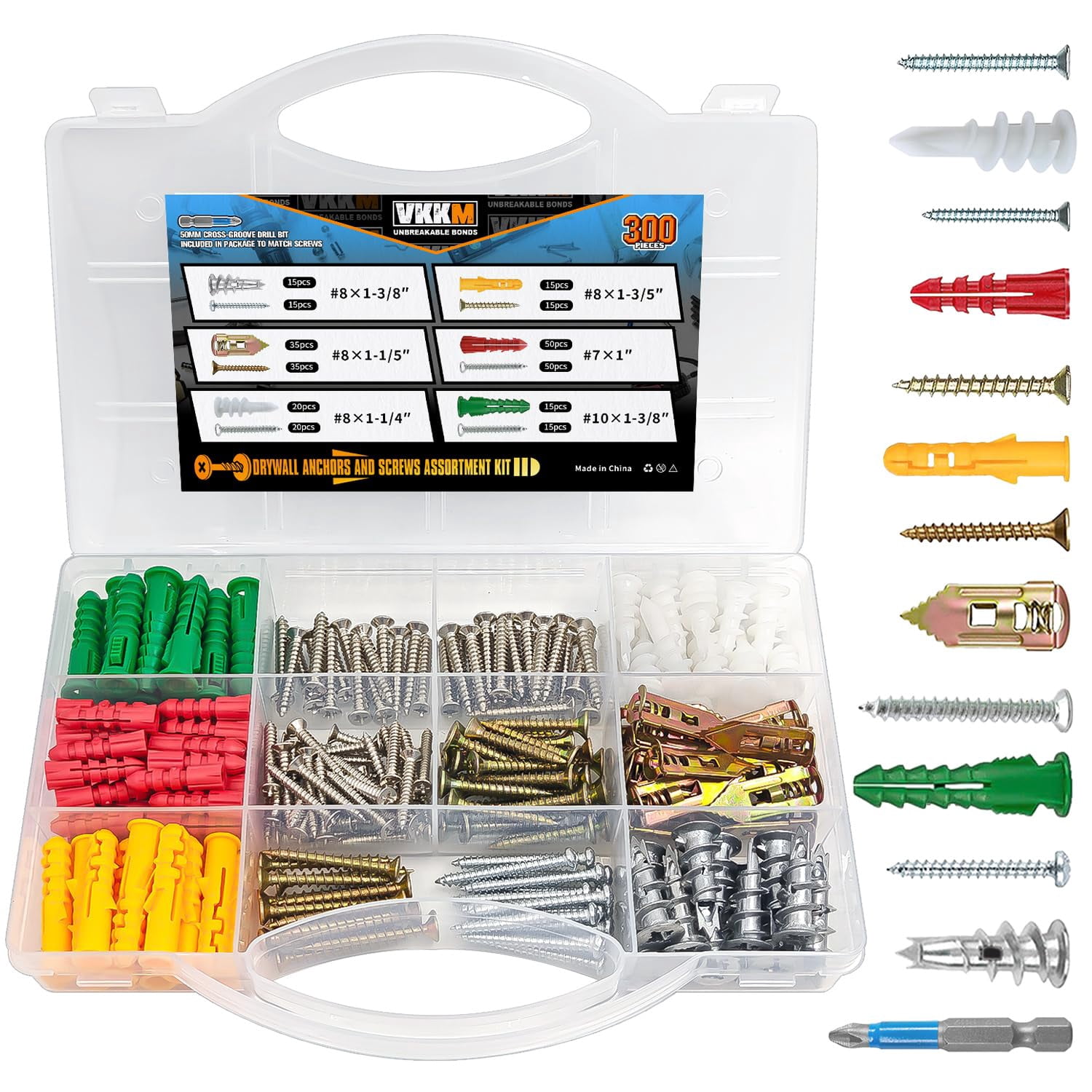 Drywall Anchors Assortment Kit, 400Pcs 6 Sizes Self Drilling and Plastifc Wall Anchors, Drywall Hanging Set for Pictures, Frames, Mirrors and Shelves, Bit Included