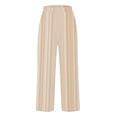 thumbnail image 4 of Outfmvch Pinstripe Pants Women Womens Linen Pants Striped Pants Women High Waisted Wide Leg Cotton Linen Summer Wide Leg Elastic Straight Leg Baggy Sweatpants Striped Barrel Pants Beige S-3XL, 4 of 5