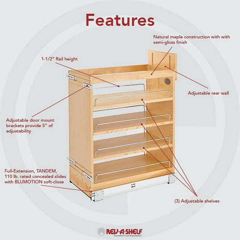 Rev-A-Shelf 448-BCSC-6C Pull-Out Wood Base Cabinet Organizer with Soft