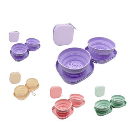 2026 Collapsible 2-in-1 Dog Bowls: Leakproof Double Silicone Food & Water Bowl for Travel Camping Hiking - Portable Cat & Dog Feeding Supplies Light Purple