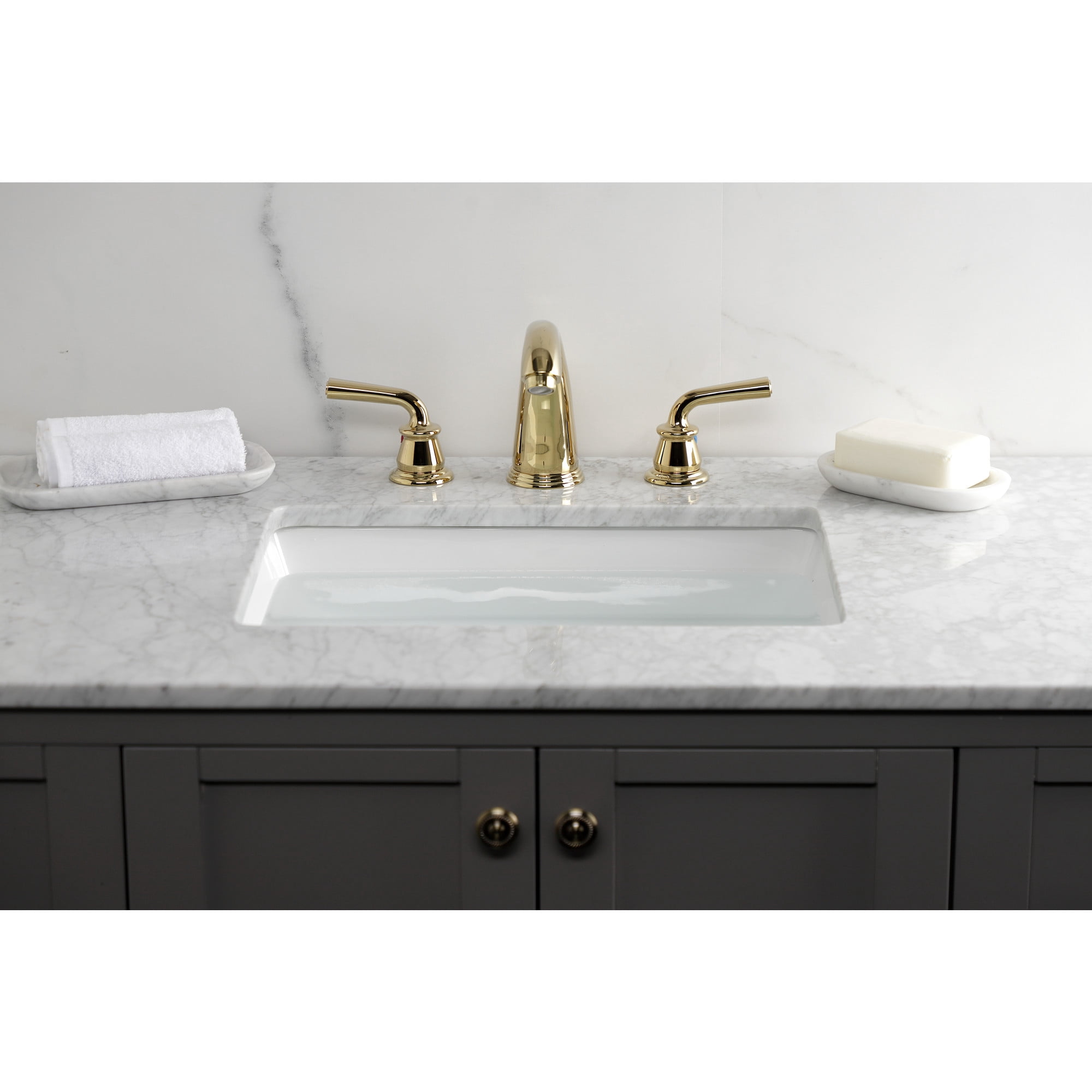 Kingston Brass KB982RXL Restoration Widespread Bathroom Faucet with Pop-Up Drain, Polished Brass