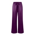 thumbnail image 5 of Sweat Pants Baggy Sweatpants Women Ladies Summer Satin Drawstring Elastic Waist Casual Pants Wide Leg Pants Purple S, 5 of 6