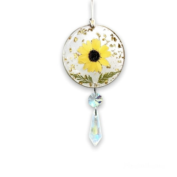 Sunflower or Daisy Car Charm, Crystal Suncatcher, Rearview Mirror Hang, Auto Accessories, New Car Gift For Her, Cute Flower Decor For Women