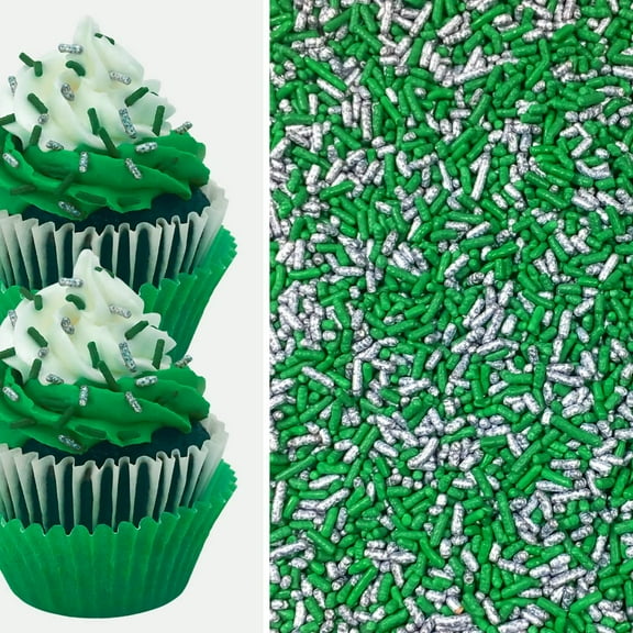 Sprinkle Deco® Green and Silver Cake Pop Cookie Cupcake Cakes Semi-Sweet Edible Confetti Decorations Sprinkles Desert Jimmies Toppers