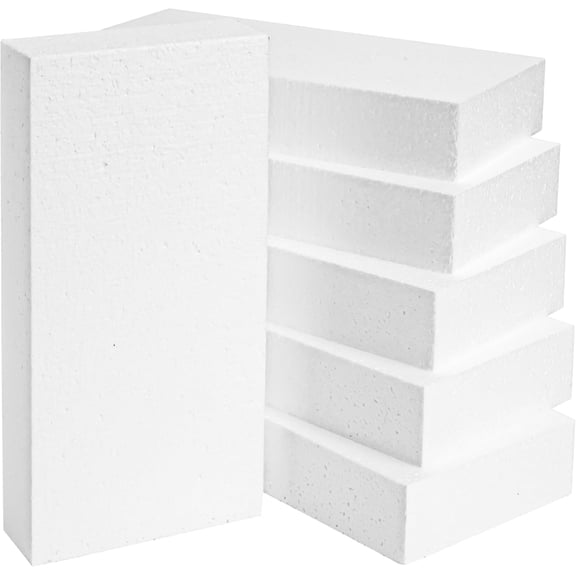 Smooth Foam Craft Blocks for DIY Craft & Floral Arrangement - Foam Carving Blocks - 12 x 6 x 2 In, White, 6 Pack