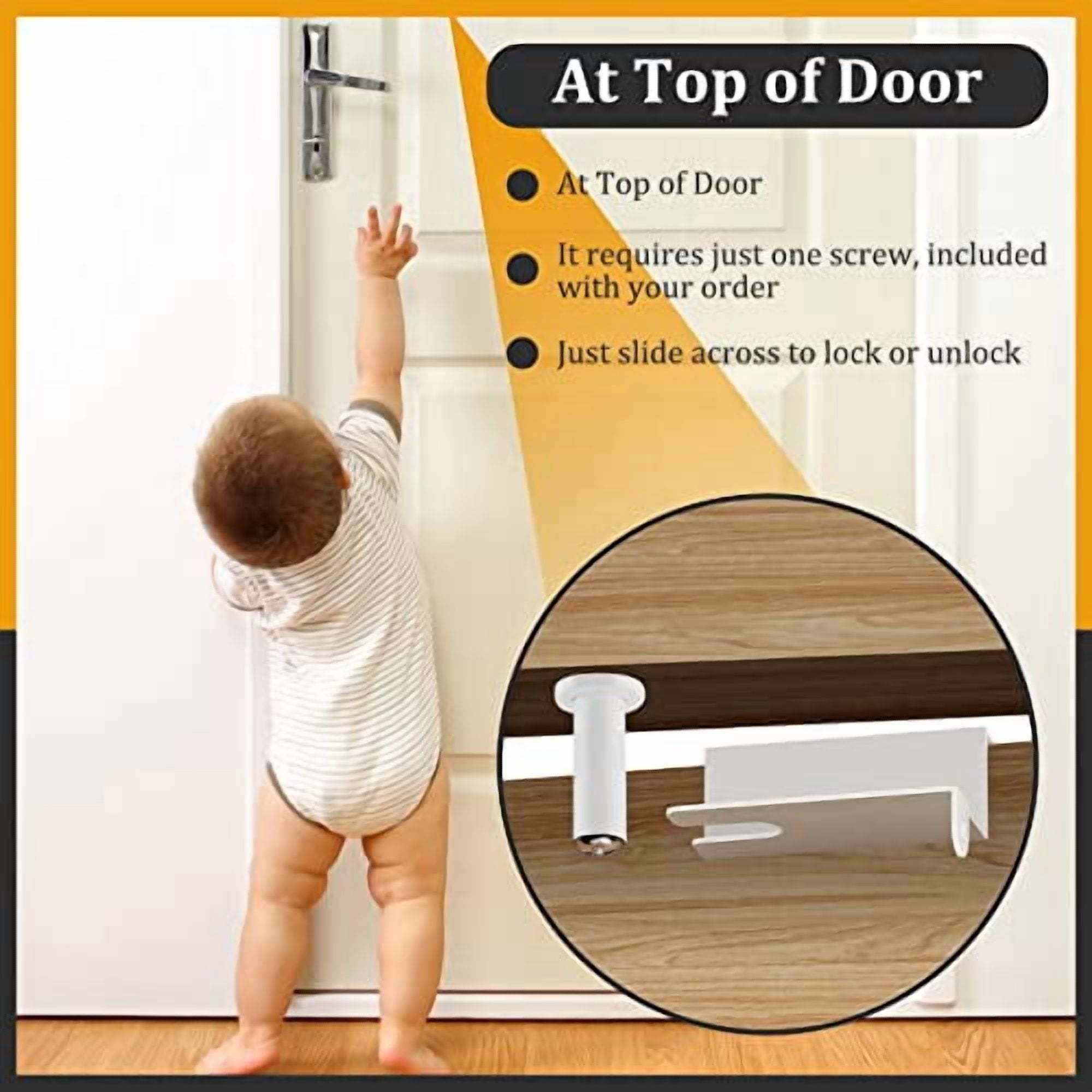 Child Safety Door Top Lock,  Top Door Locks for Kids Safety Made of Durable Metal, Adjustable Child Locks for Door, Door lock kid proof for Childproofing Interior-Exterior Doors